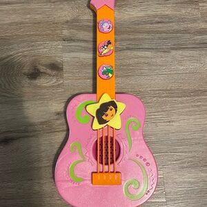 Vintage Dora Mattel Pink and Orange Kids Toy Guitar